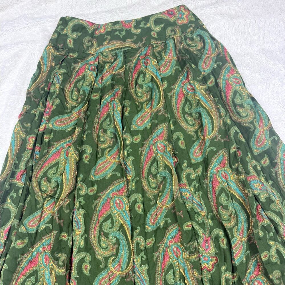 Vintage 1980’s Liz Claiborne Green Paisley A-Line Skirt - Picture 2 of 6